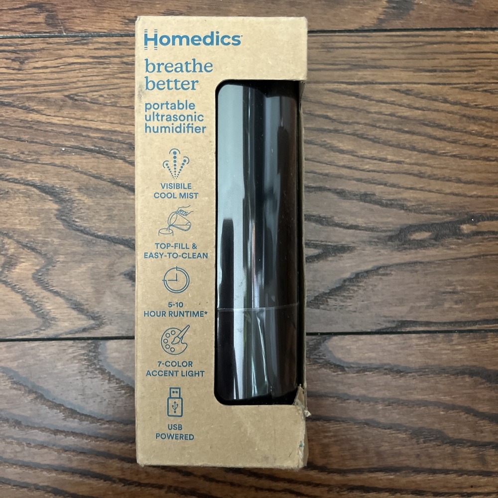 Portable Ultrasonic Humidifier USB‎ Powered 10 Hr Run Time, Black